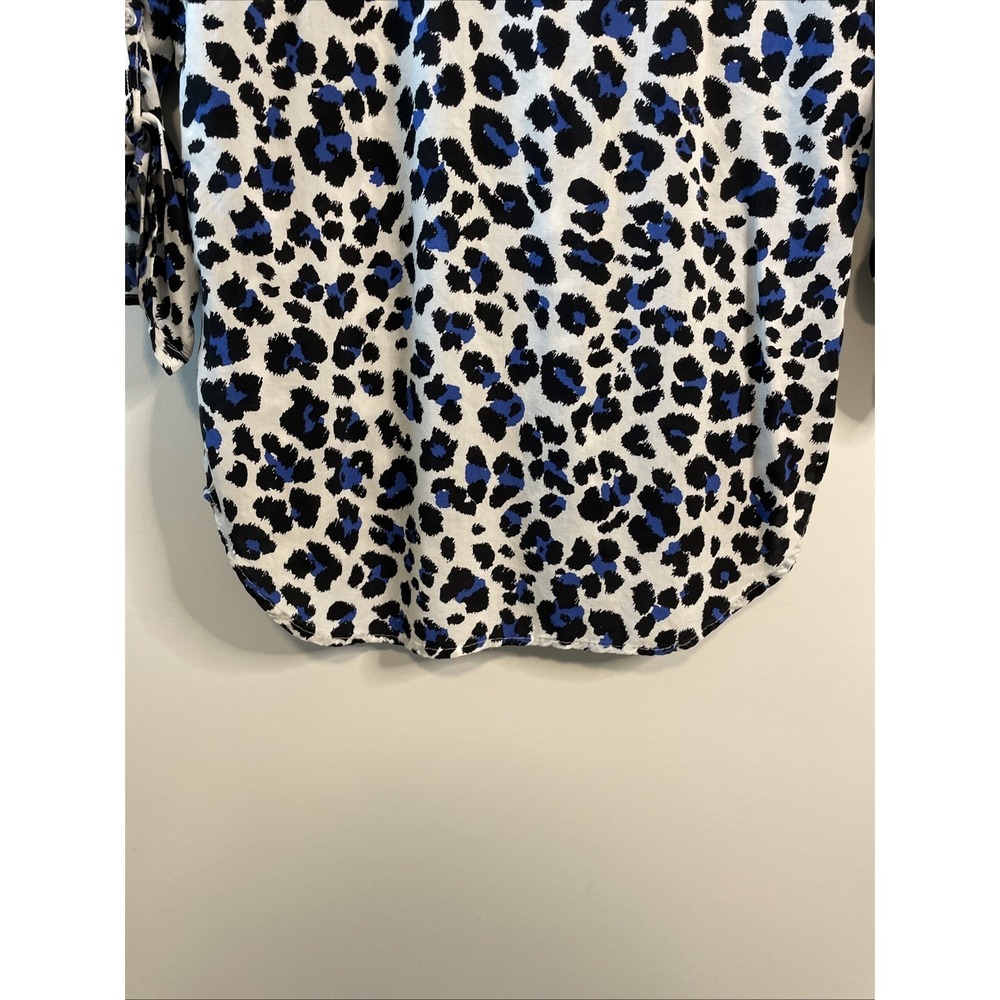 Grand & Greene Large Blue Leopard Print Rayon Top 3/4 Sleeve Boho Blouse - Picture 12 of 15